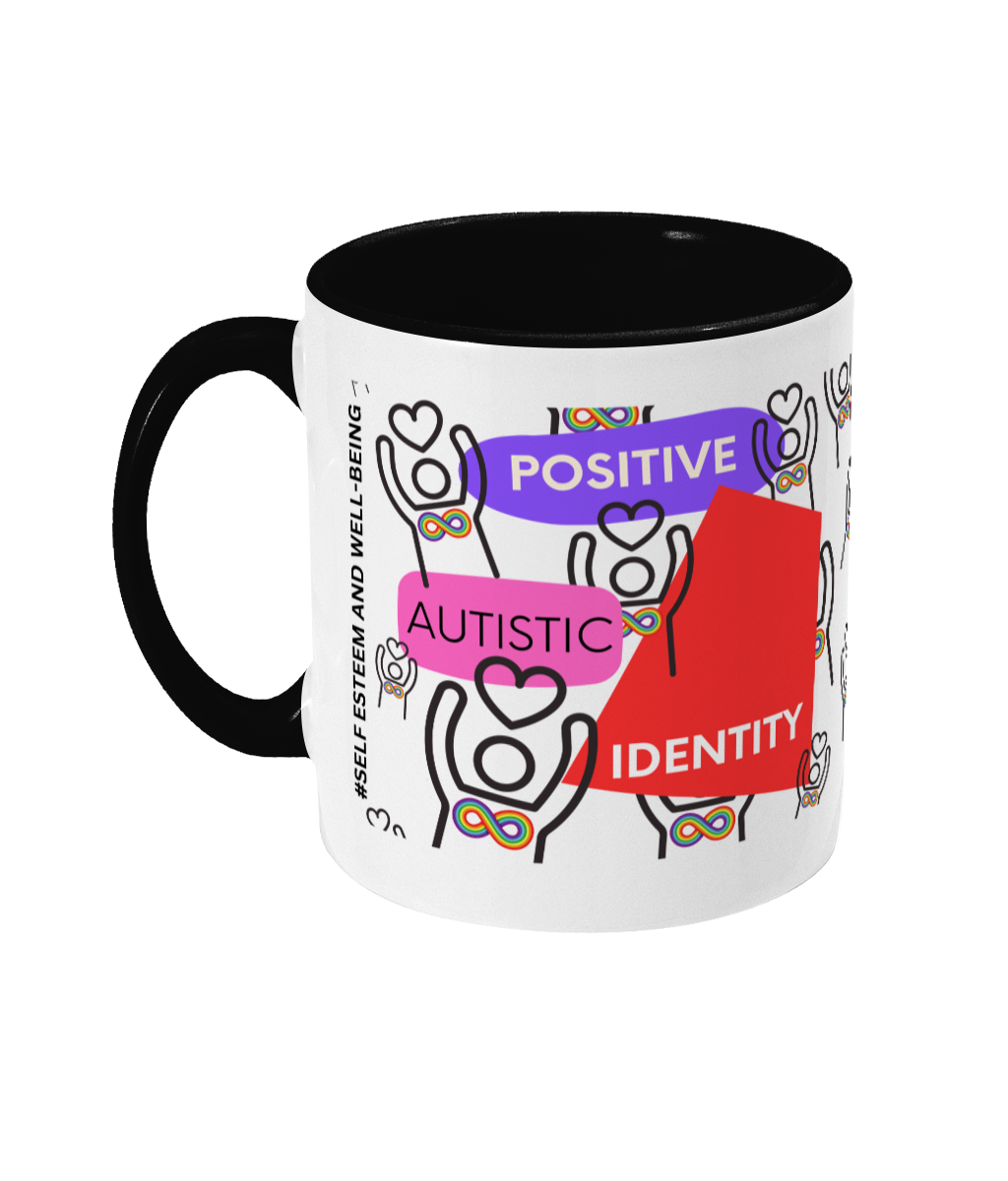 Positive Autistic Identity Two Tone Mug - Red/Purple Design with No Background (Various Handle and Inner Colours Available)