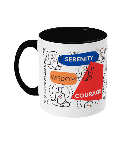 Serenity Courage Wisdom Two Tone Mug - Red/Blue Design with No Background (Various Handle and Inner Colours Available)