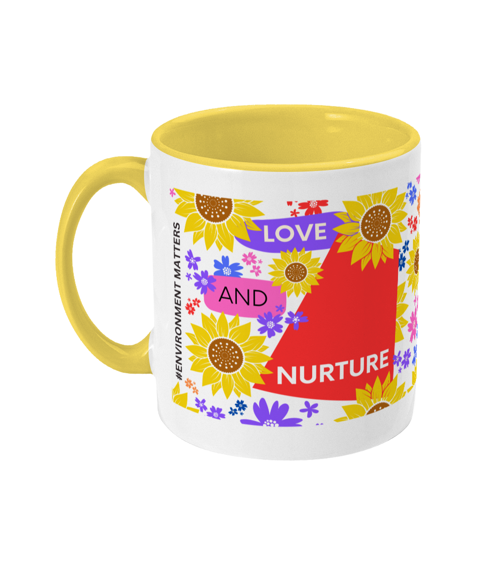 Love and Nurture Two Tone Mug - Red/Purple Design with No Background