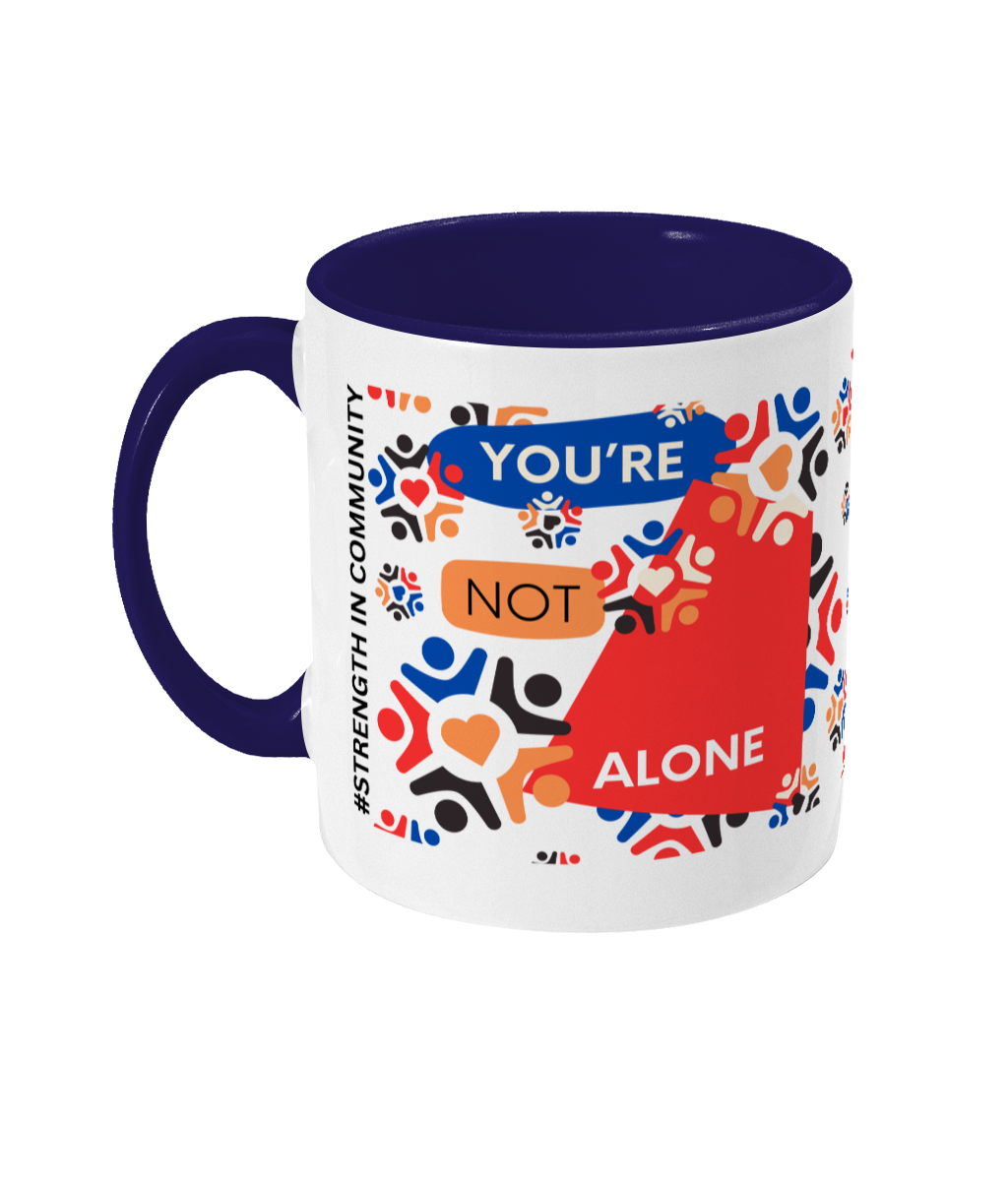 You’re Not Alone Two Tone Mug - Red/Blue Design with No Background (Various Handle and Inner Colours Available)